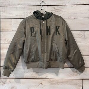 Victoria's Secret PINK Army Green Satin Bomber Jacket Limited Edition Size Small